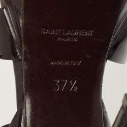 Pre Owned Saint Laurent Burgundy Patent Leather Tribute Ankle Strap Sandals Size 37.5