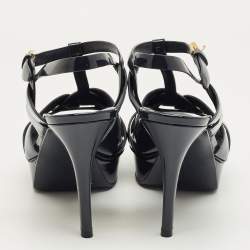 Pre Owned Saint Laurent Navy Blue Patent Leather Tribute Platform Sandals Size 40