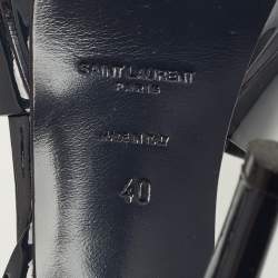 Pre Owned Saint Laurent Navy Blue Patent Leather Tribute Platform Sandals Size 40