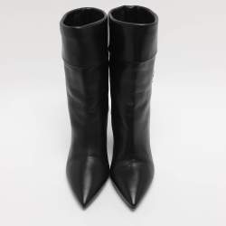 Pre Owned Saint Laurent Paris Black Leather Mid Calf Boots Size 39