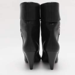 Pre Owned Saint Laurent Paris Black Leather Mid Calf Boots Size 39