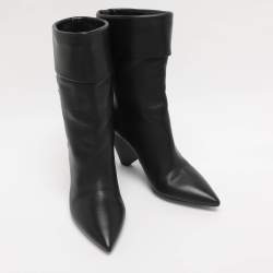 Pre Owned Saint Laurent Paris Black Leather Mid Calf Boots Size 39