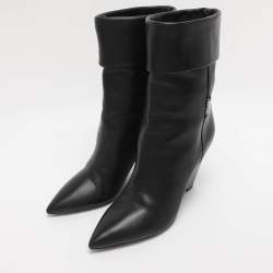 Pre Owned Saint Laurent Paris Black Leather Mid Calf Boots Size 39