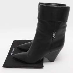 Pre Owned Saint Laurent Paris Black Leather Mid Calf Boots Size 39