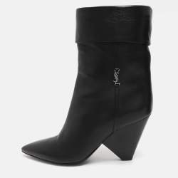 Pre Owned Saint Laurent Paris Black Leather Mid Calf Boots Size 39