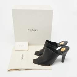 Pre Owned Saint Laurent Black Leather Jill Mules Size 37