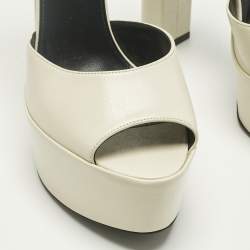 Pre Owned Saint Laurent Cream Leather Jodie Ankle Strap Sandals Size 38.5