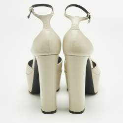 Pre Owned Saint Laurent Cream Leather Jodie Ankle Strap Sandals Size 38.5