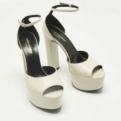Pre Owned Saint Laurent Cream Leather Jodie Ankle Strap Sandals Size 38.5