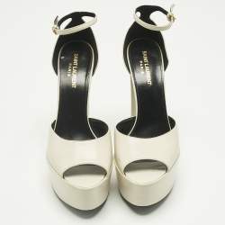Pre Owned Saint Laurent Cream Leather Jodie Ankle Strap Sandals Size 38.5