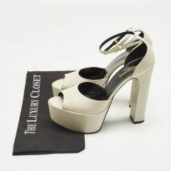 Pre Owned Saint Laurent Cream Leather Jodie Ankle Strap Sandals Size 38.5