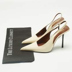 Pre Owned Saint Laurent Cream Leather Kiss Slingback Pumps Size 37