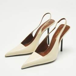 Pre Owned Saint Laurent Cream Leather Kiss Slingback Pumps Size 37