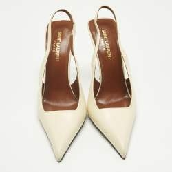 Pre Owned Saint Laurent Cream Leather Kiss Slingback Pumps Size 37