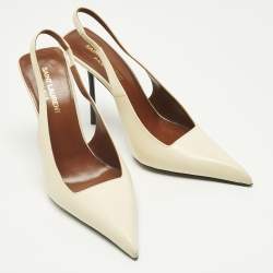 Pre Owned Saint Laurent Cream Leather Kiss Slingback Pumps Size 37