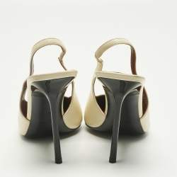 Pre Owned Saint Laurent Cream Leather Kiss Slingback Pumps Size 37