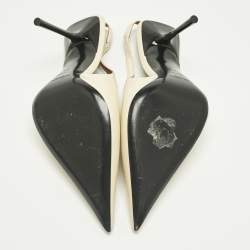 Pre Owned Saint Laurent Cream Leather Kiss Slingback Pumps Size 37