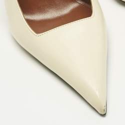 Pre Owned Saint Laurent Cream Leather Kiss Slingback Pumps Size 37