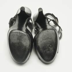 Pre Owned Saint Laurent Black Leather Double Cutout Strap Ankle Strap Sandals Size 36.5