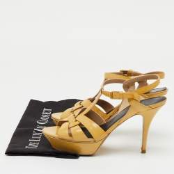 Pre Owned Saint Laurent Beige Patent Leather Tribute Platform Sandals Size 39