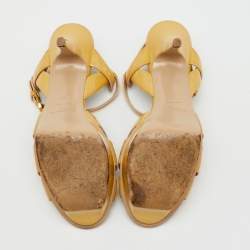 Pre Owned Saint Laurent Beige Patent Leather Tribute Platform Sandals Size 39