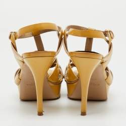 Pre Owned Saint Laurent Beige Patent Leather Tribute Platform Sandals Size 39