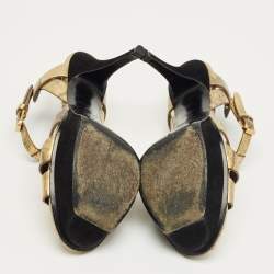 Pre Owned Saint Laurent Gold Eel Leather Tribute Platform Sandals Size 37