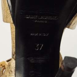 Pre Owned Saint Laurent Gold Eel Leather Tribute Platform Sandals Size 37