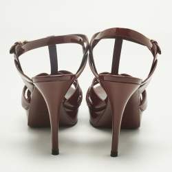 Pre Owned Saint Laurent Burgundy Patent Leather Tribute Platform Sandals Size 41