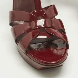 Pre Owned Saint Laurent Burgundy Patent Leather Tribute Platform Sandals Size 41