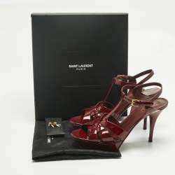 Pre Owned Saint Laurent Burgundy Patent Leather Tribute Platform Sandals Size 41