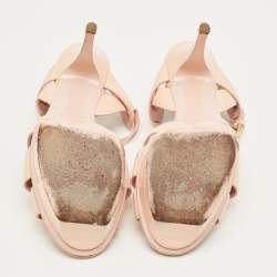 Pre Owned Saint Laurent Beige Patent Leather Tribute Platform Sandals Size 39.5