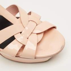 Pre Owned Saint Laurent Beige Patent Leather Tribute Platform Sandals Size 39.5