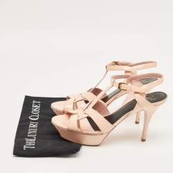 Pre Owned Saint Laurent Beige Patent Leather Tribute Platform Sandals Size 39.5