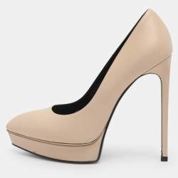 Pre Owned Saint Laurent Beige Leather Janis Pointed Toe Platform Pumps Size 38