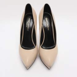 Pre Owned Saint Laurent Beige Leather Janis Pointed Toe Platform Pumps Size 38