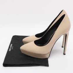 Pre Owned Saint Laurent Beige Leather Janis Pointed Toe Platform Pumps Size 38