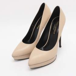 Pre Owned Saint Laurent Beige Leather Janis Pointed Toe Platform Pumps Size 38