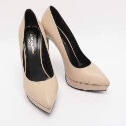 Pre Owned Saint Laurent Beige Leather Janis Pointed Toe Platform Pumps Size 38