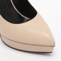 Pre Owned Saint Laurent Beige Leather Janis Pointed Toe Platform Pumps Size 38