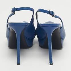 Pre Owned Saint Laurent Blue Leather Platform Slingback Pumps Size 40
