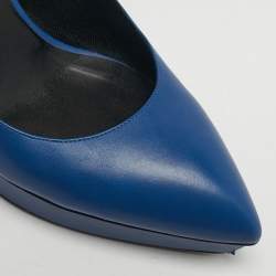 Pre Owned Saint Laurent Blue Leather Platform Slingback Pumps Size 40