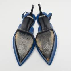 Pre Owned Saint Laurent Blue Leather Platform Slingback Pumps Size 40