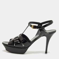 Pre Owned Saint Laurent Black Patent Leather Tribute Platform Sandals Size 39.5