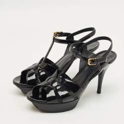 Pre Owned Saint Laurent Black Patent Leather Tribute Platform Sandals Size 39.5