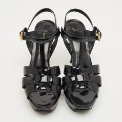 Pre Owned Saint Laurent Black Patent Leather Tribute Platform Sandals Size 39.5