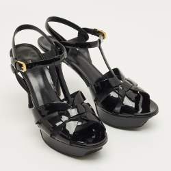 Pre Owned Saint Laurent Black Patent Leather Tribute Platform Sandals Size 39.5