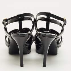 Pre Owned Saint Laurent Black Patent Leather Tribute Platform Sandals Size 39.5