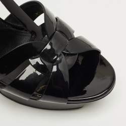 Pre Owned Saint Laurent Black Patent Leather Tribute Platform Sandals Size 39.5