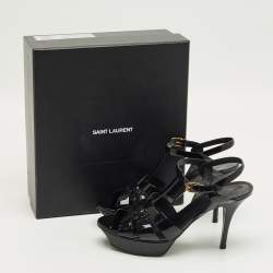Pre Owned Saint Laurent Black Patent Leather Tribute Platform Sandals Size 39.5